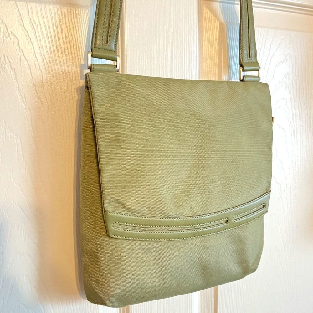 2/$150 TUMI Green Ballistic Nylon Leather Trim Slim Flap Messenger Travel Xbody